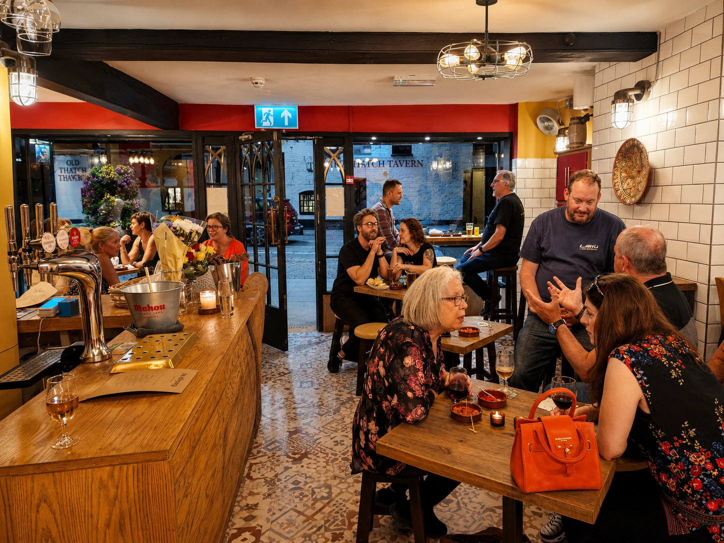 Guests enjoying food and wine in the lively dining room at Bodega 19